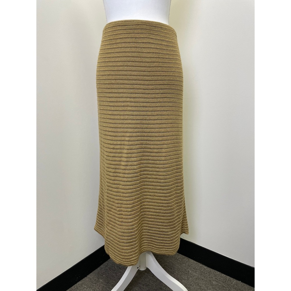 Lauren Ralph Lauren Tan Metallic Crochet Knit Midi Skirt Plus Size 2X TTG